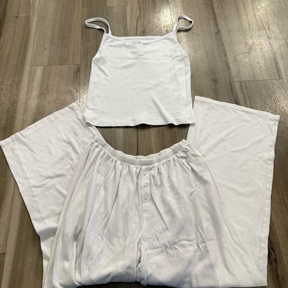 Aerie White Off Duty Pointelle Tank Top and Trouser PJ Pajama Set - Picture 2 of 9